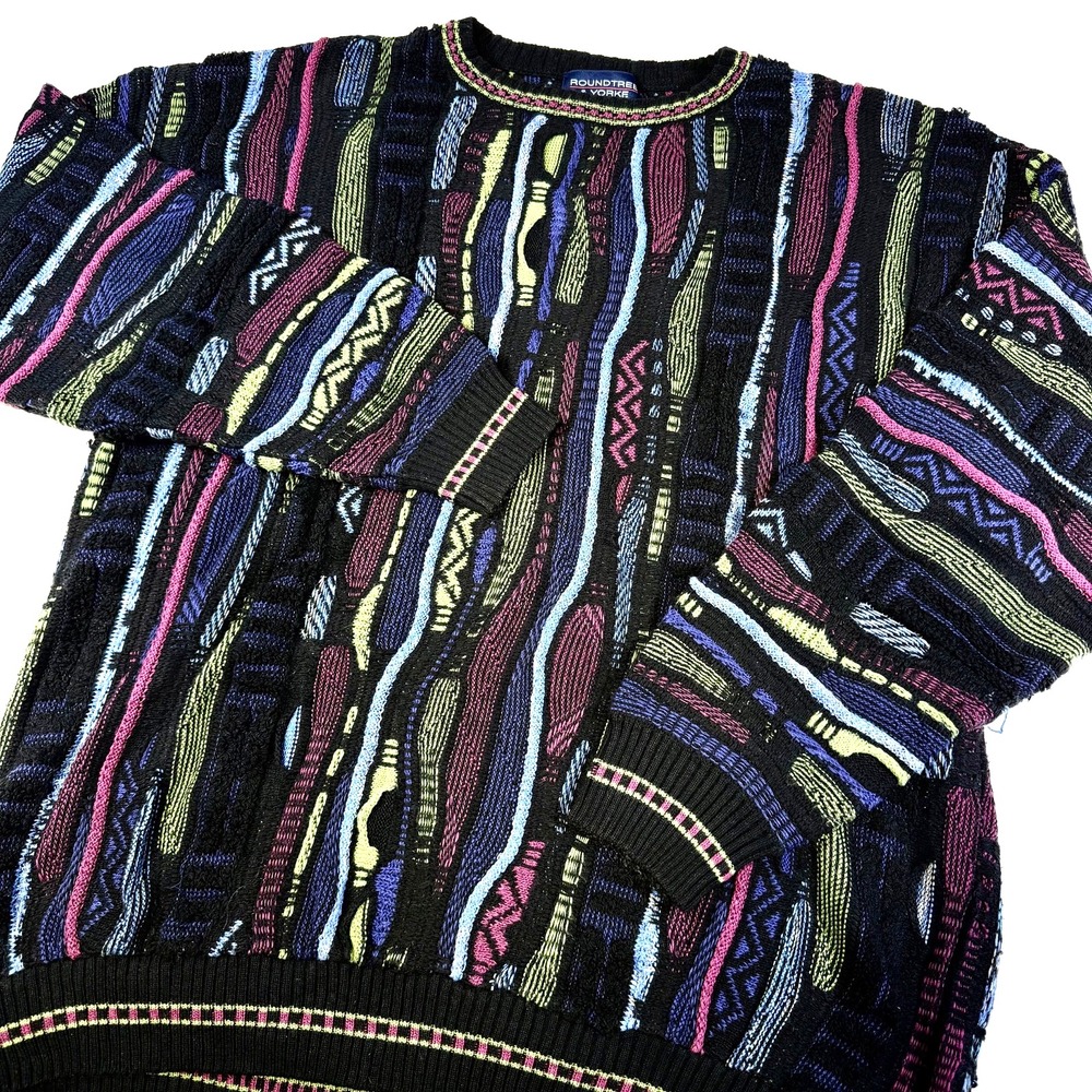 Vintage Roundtree & Yorke Sweater Mens XL 3D Knit Cosby Coogi Style Biggie